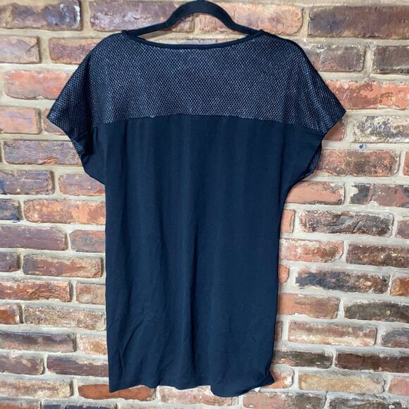 Mango MNG Casual Black Metallic Mesh Short Sleeve Mini Dress Women's Size XS - Picture 5 of 6